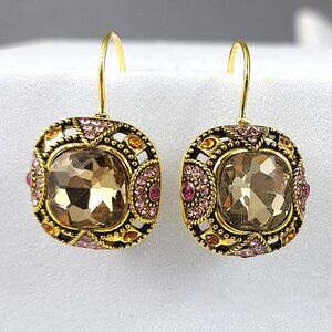 Elegant Gold and Pink Crystal Earrings NWOT